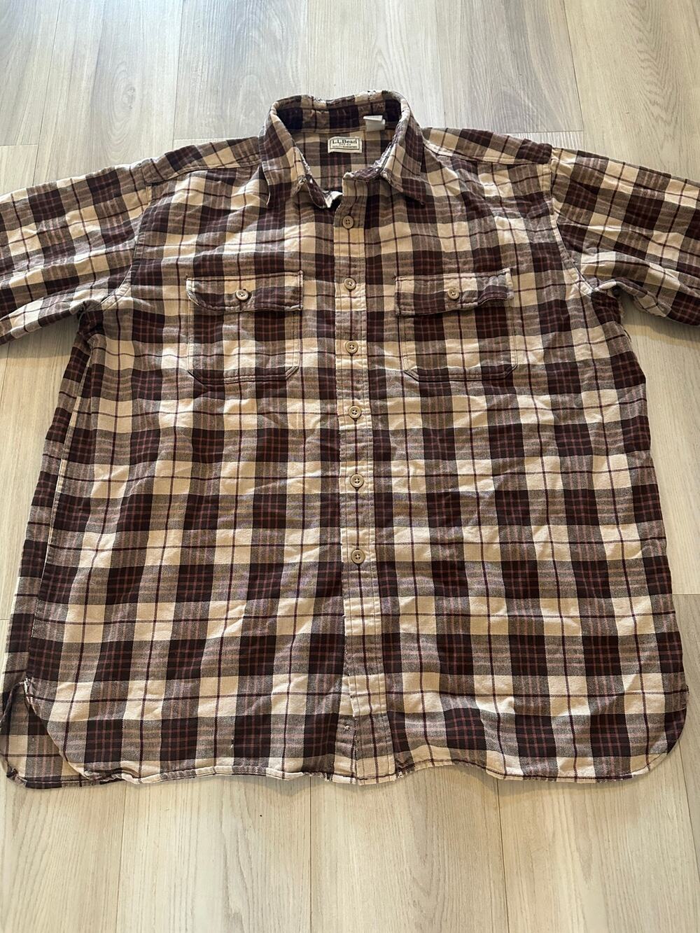 L.L. Bean Men's XL Regular Brown Plaid Scotch Plaid Flannel Button Down Shirt